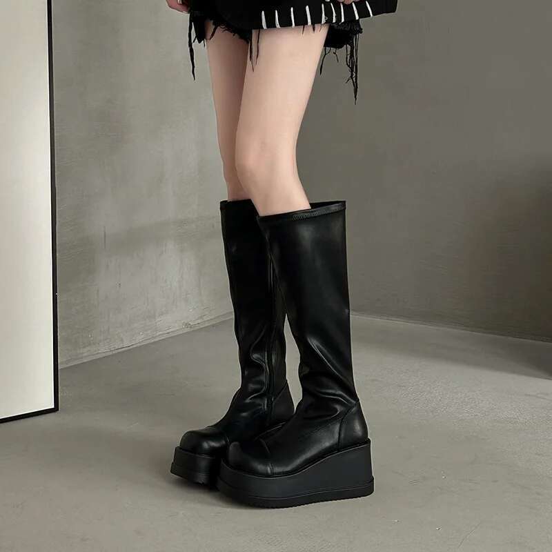Winter Clothing Korea - Yüksek Çizmeler Kadın Yuvarlak Burun Orta